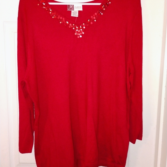 NWT JM Collection Red Sweatshirt with Embellished Neckline PTP 25" - Picture 3 of 3